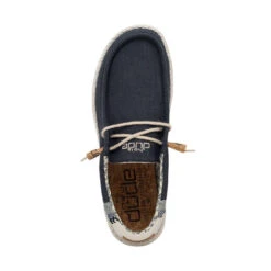 Wally Break Stitch - Navy -Heydude Shoes 110792568 WALLY LINEN NATURAL NAVY LEFT 6 1