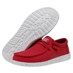 Wally Slub Canvas - Red 10 Wally Slub Canvas - Red -Heydude Shoes 40009 610 WALLYSLUBCANVAS RED PAIRBOTTOM