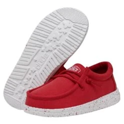 Wally Youth Slub Canvas - Red 10 Wally Youth Slub Canvas - Red -Heydude Shoes 40044 610 WALLYYOUTHSLUBCANVAS RED PAIRBOTTOM