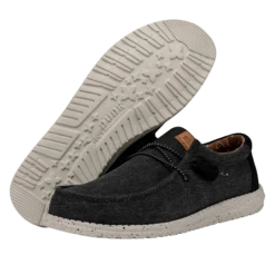 Wally Washed Canvas - Black 10 Wally Washed Canvas - Black -Heydude Shoes FW23 M 40296 001 WALLY WASHED CANVAS BLACK LEFT PAIROUTSOLE