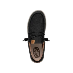 Wally Washed Canvas - Black 13 Wally Washed Canvas - Black -Heydude Shoes FW23 M 40296 001 WALLY WASHED CANVAS BLACK LEFT TOP