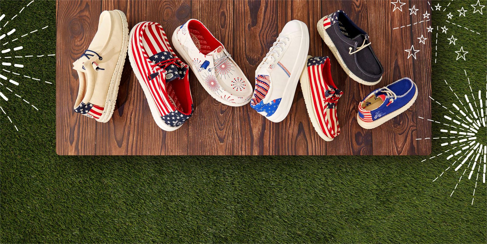 Heydude Shoes -Heydude Shoes SS24 Heydude Americana June Site Hero Desktop FullCollection Outdoor 1